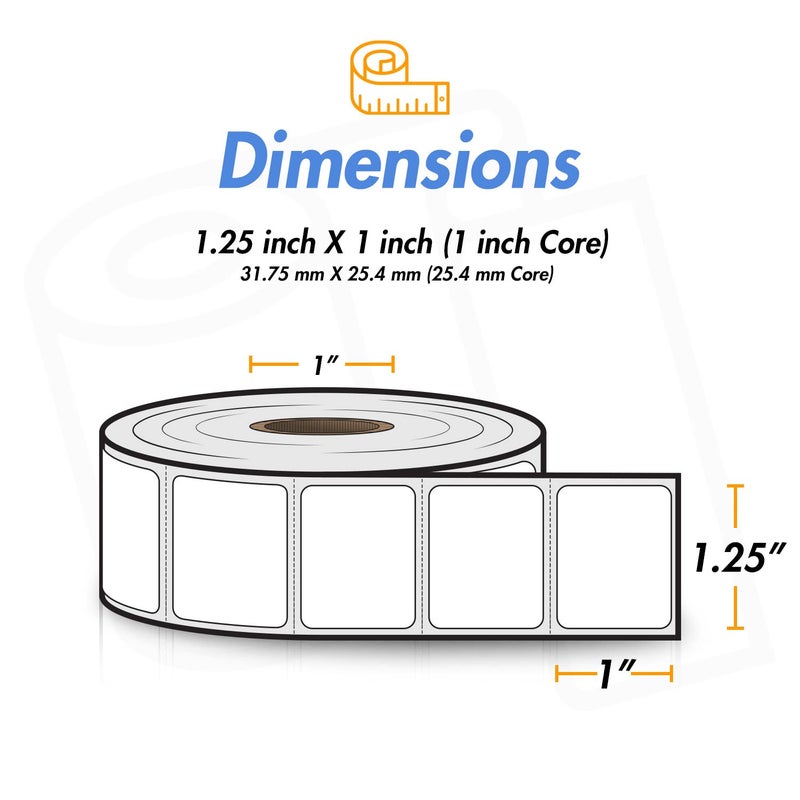 OfficeSmartLabels 1.25" x 1" Direct Thermal Label - Compatible with Rollo Label Printer & Zebra Desktop Printers â€“ 1â€ Core, Permanent Adhesive Perforated Postage UPC Barcode Address Sticker - 20 Rolls, 1380/Roll - Image 4